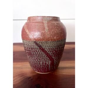 Vintage Brown, Cream, Orange, Green, and Burgundy Ceramic Vase
